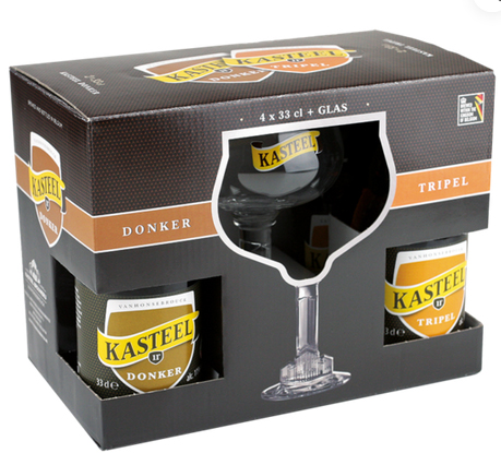 lhev KASTEEL Gift Set (4x33 cl, Tripel / Donker) + sklenice